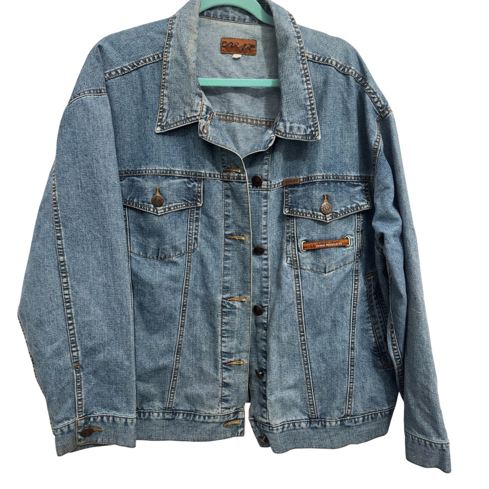 Crest Jeans Womens Denim Jacket Vintage 90s Medium Wash Cotton Blend Blue Sz XL
